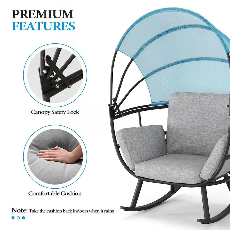 Poltrona sospesa a forma di uovo da esterno con baldacchino pieghevole e cuscino di Crestlive Products
