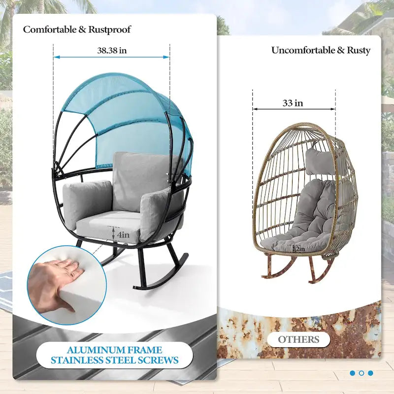 Poltrona sospesa a forma di uovo da esterno con baldacchino pieghevole e cuscino di Crestlive Products