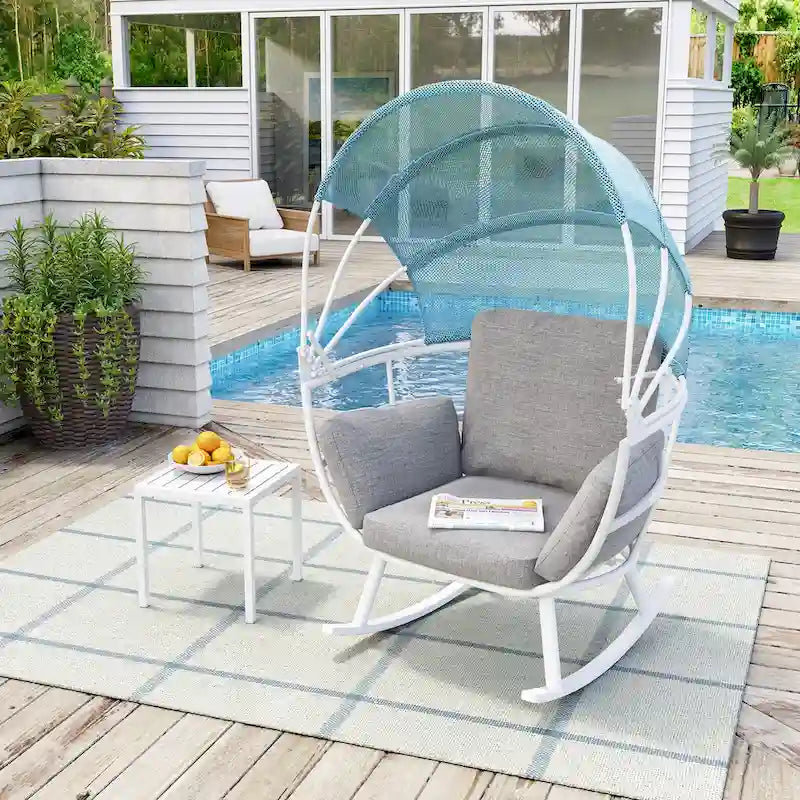 Poltrona sospesa a forma di uovo da esterno con baldacchino pieghevole e cuscino di Crestlive Products