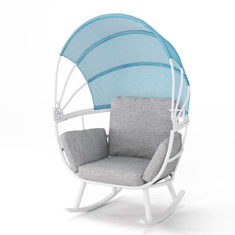 Poltrona sospesa a forma di uovo da esterno con baldacchino pieghevole e cuscino di Crestlive Products