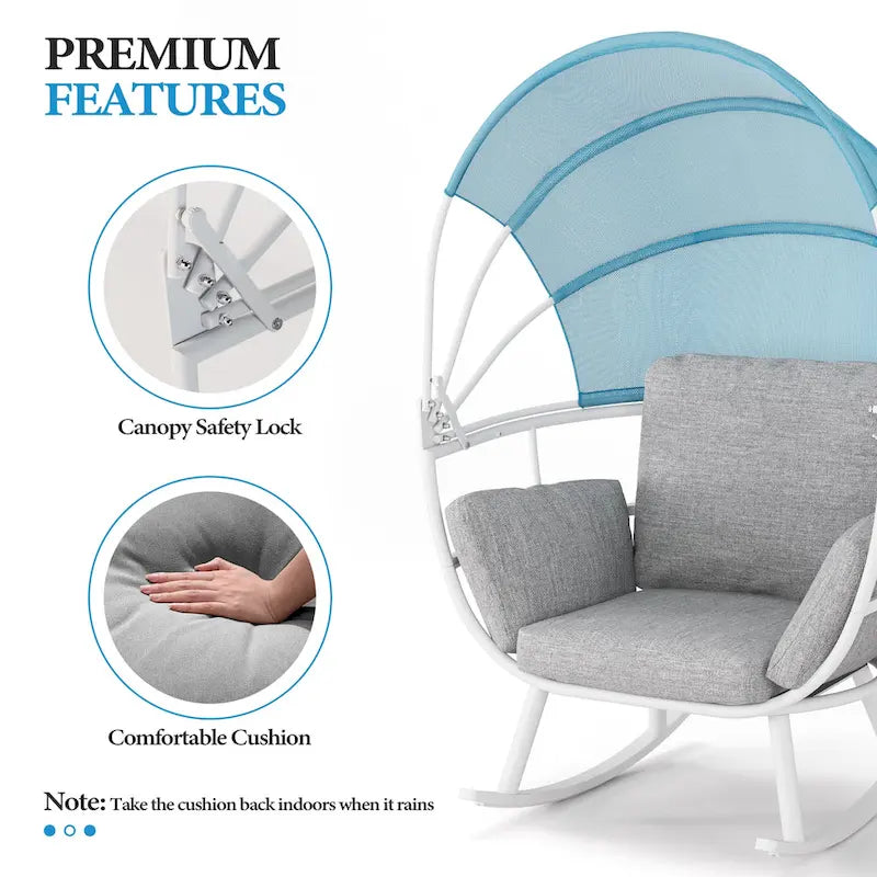 Poltrona sospesa a forma di uovo da esterno con baldacchino pieghevole e cuscino di Crestlive Products