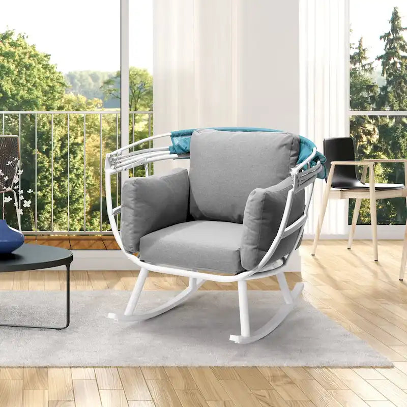 Poltrona sospesa a forma di uovo da esterno con baldacchino pieghevole e cuscino di Crestlive Products