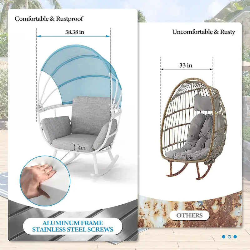 Poltrona sospesa a forma di uovo da esterno con baldacchino pieghevole e cuscino di Crestlive Products
