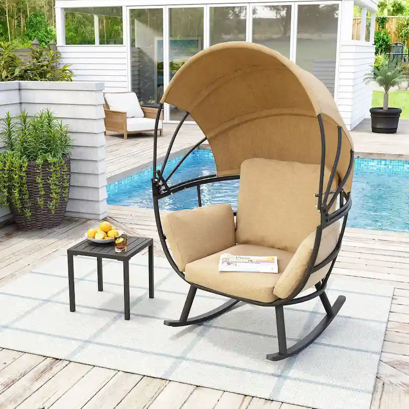 Poltrona sospesa a forma di uovo da esterno con baldacchino pieghevole e cuscino di Crestlive Products