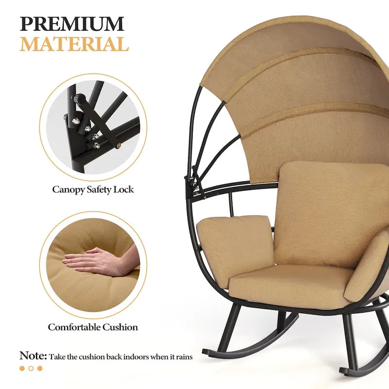 Poltrona sospesa a forma di uovo da esterno con baldacchino pieghevole e cuscino di Crestlive Products