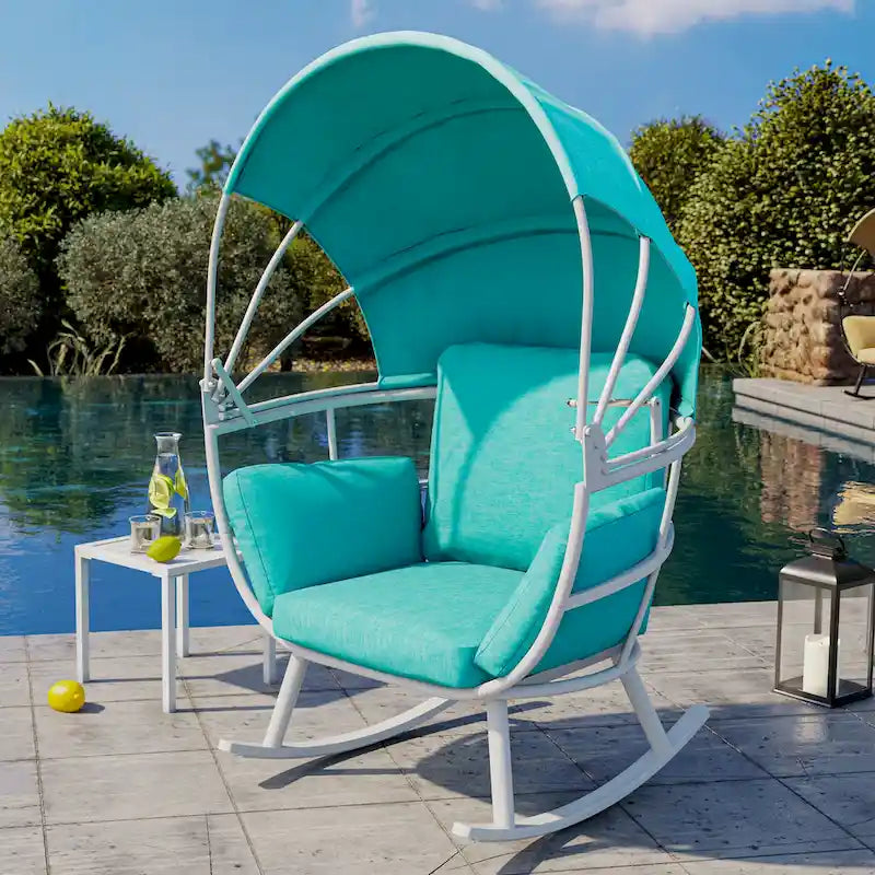 Poltrona sospesa a forma di uovo da esterno con baldacchino pieghevole e cuscino di Crestlive Products