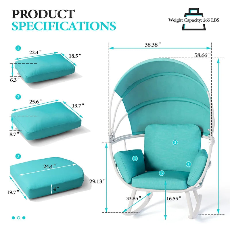 Poltrona sospesa a forma di uovo da esterno con baldacchino pieghevole e cuscino di Crestlive Products