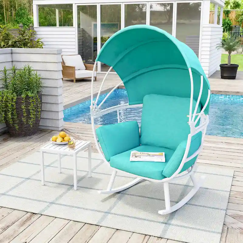 Poltrona sospesa a forma di uovo da esterno con baldacchino pieghevole e cuscino di Crestlive Products