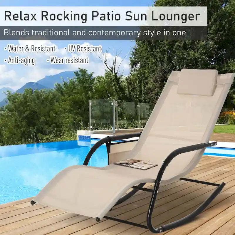 Poltrona reclinabile a dondolo Outsunny con poggiatesta rimovibile, tessuto in rete traspirante per giardino e patio