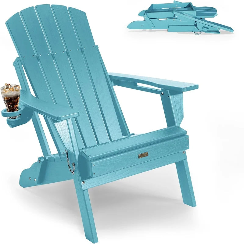 Sedia Adirondack Pieghevole da Esterno WINSOON per Tutte le Stagioni in HDPE con Portabicchieri