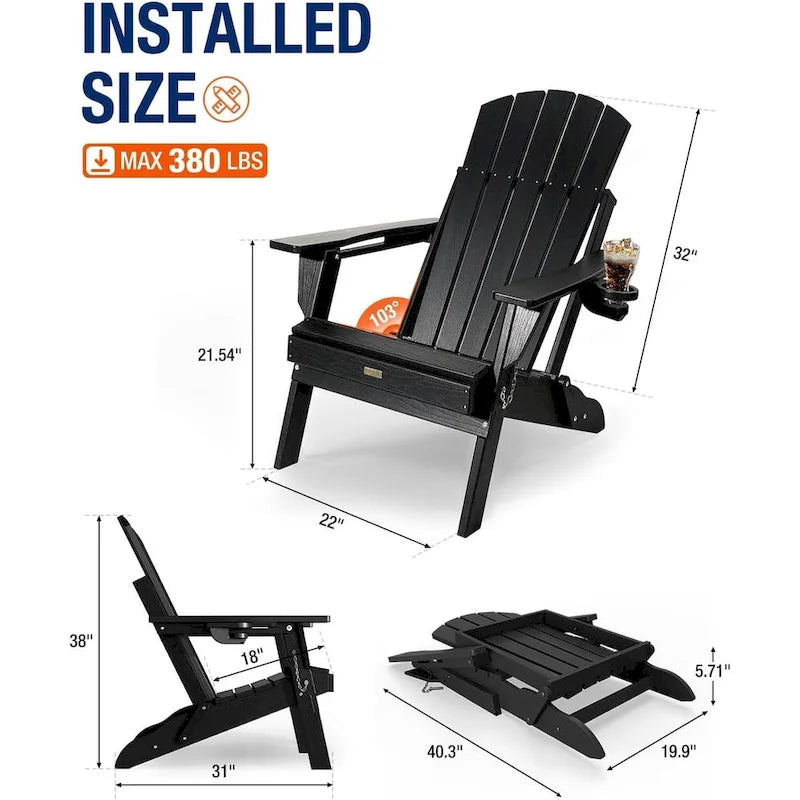 Sedia Adirondack Pieghevole da Esterno WINSOON per Tutte le Stagioni in HDPE con Portabicchieri