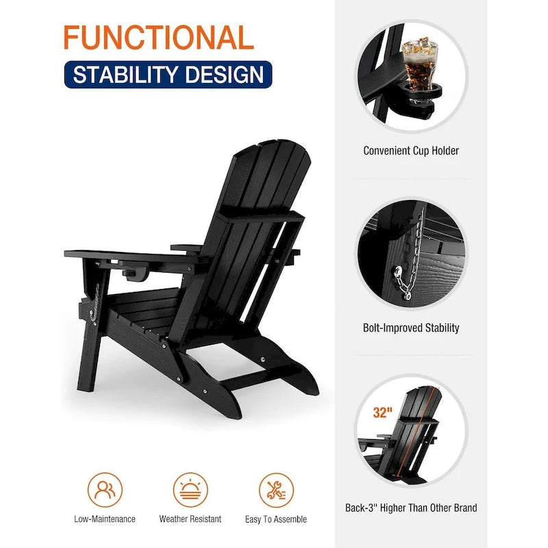 Sedia Adirondack Pieghevole da Esterno WINSOON per Tutte le Stagioni in HDPE con Portabicchieri