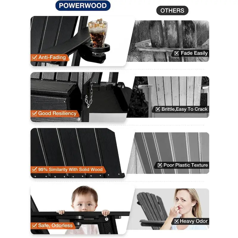 Sedia Adirondack Pieghevole da Esterno WINSOON per Tutte le Stagioni in HDPE con Portabicchieri
