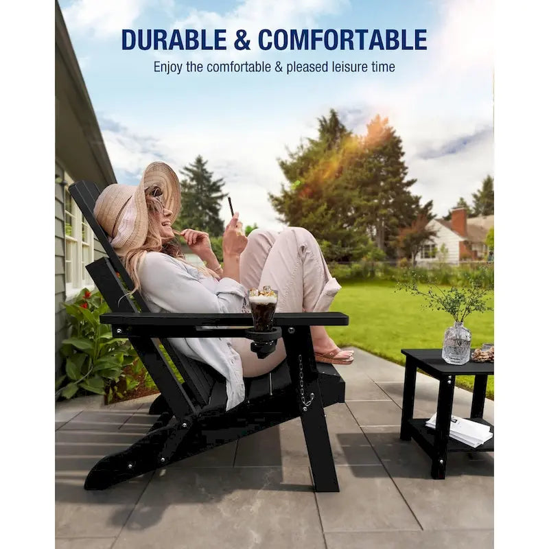 Sedia Adirondack Pieghevole da Esterno WINSOON per Tutte le Stagioni in HDPE con Portabicchieri
