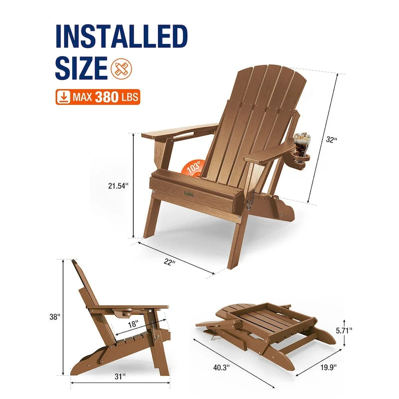 Sedia Adirondack Pieghevole da Esterno WINSOON per Tutte le Stagioni in HDPE con Portabicchieri
