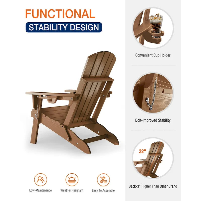 Sedia Adirondack Pieghevole da Esterno WINSOON per Tutte le Stagioni in HDPE con Portabicchieri