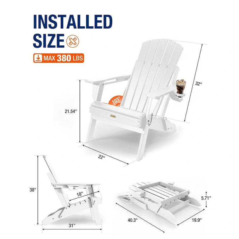 Sedia Adirondack Pieghevole da Esterno WINSOON per Tutte le Stagioni in HDPE con Portabicchieri