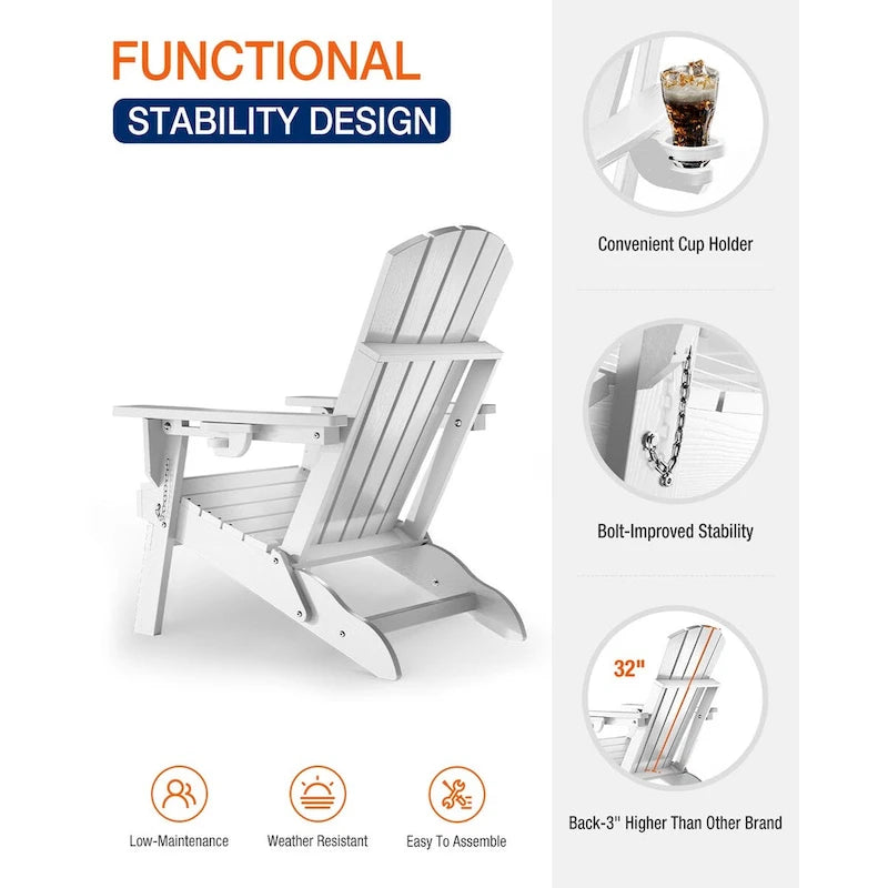 Sedia Adirondack Pieghevole da Esterno WINSOON per Tutte le Stagioni in HDPE con Portabicchieri