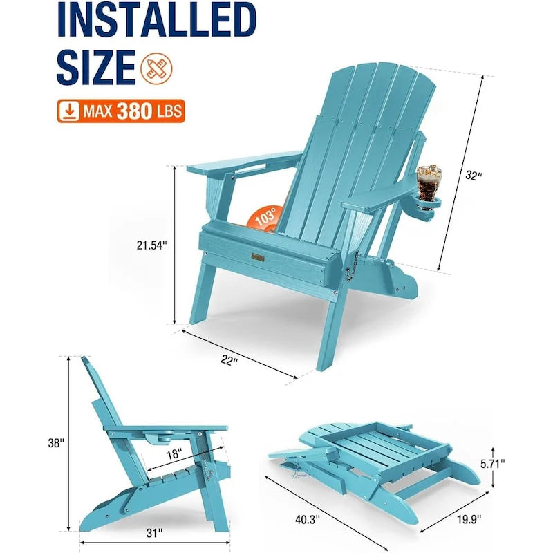 Sedia Adirondack Pieghevole da Esterno WINSOON per Tutte le Stagioni in HDPE con Portabicchieri