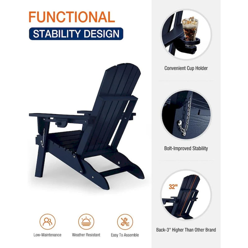 Sedia Adirondack Pieghevole da Esterno WINSOON per Tutte le Stagioni in HDPE con Portabicchieri