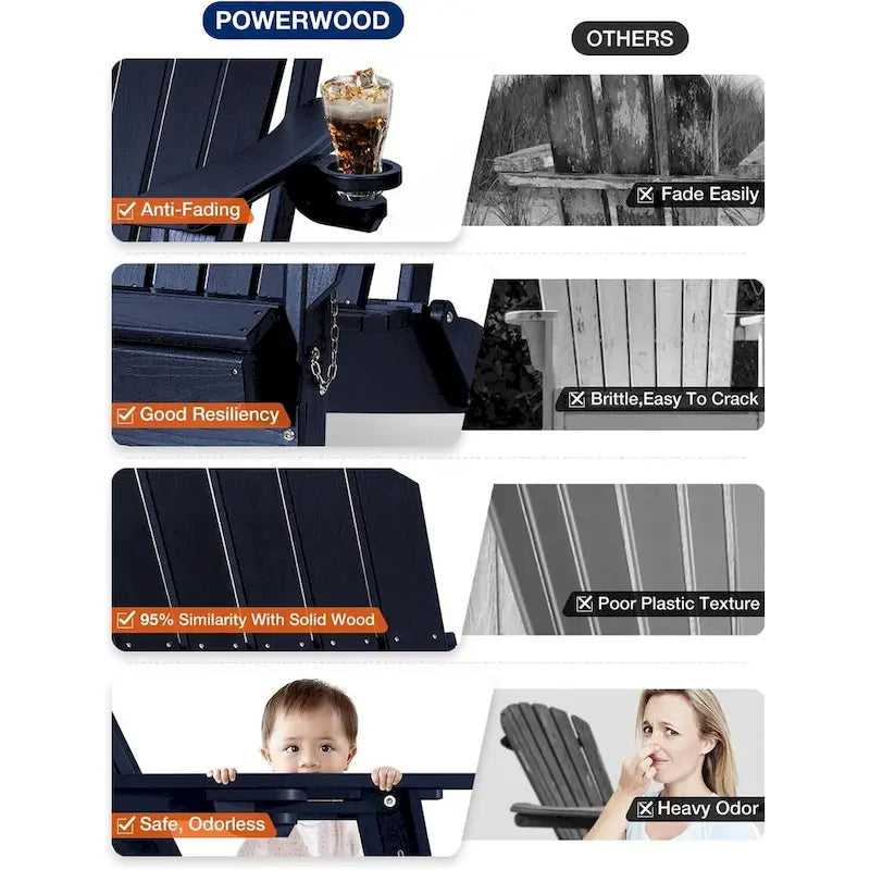 Sedia Adirondack Pieghevole da Esterno WINSOON per Tutte le Stagioni in HDPE con Portabicchieri