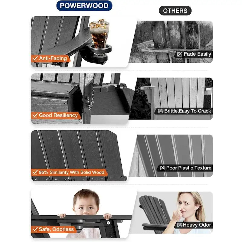 Sedia Adirondack Pieghevole da Esterno WINSOON per Tutte le Stagioni in HDPE con Portabicchieri