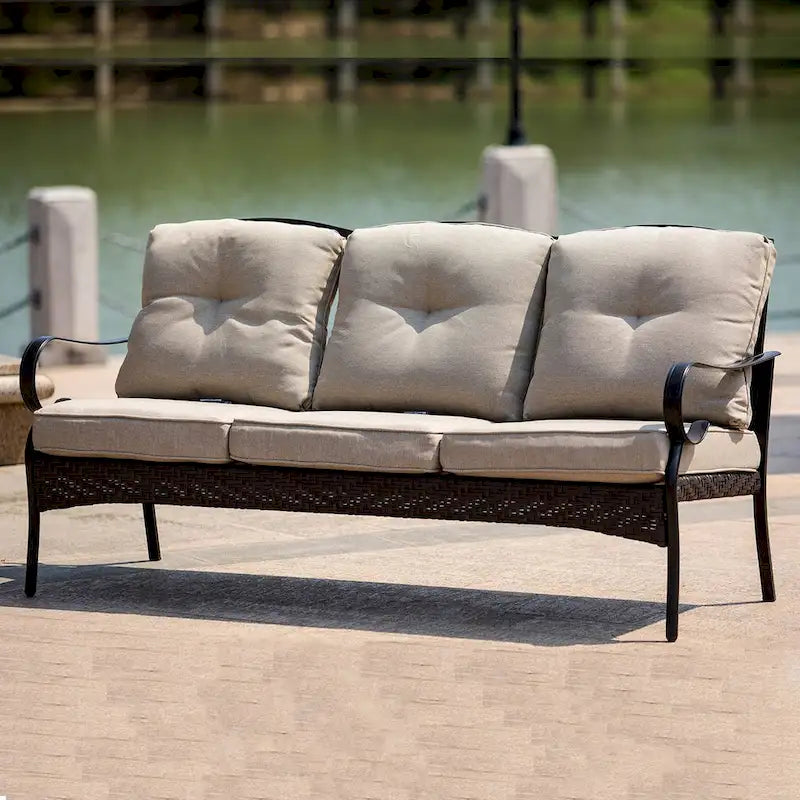 Outdoor Iron 3 Seater Sofa with Cushions for Patio