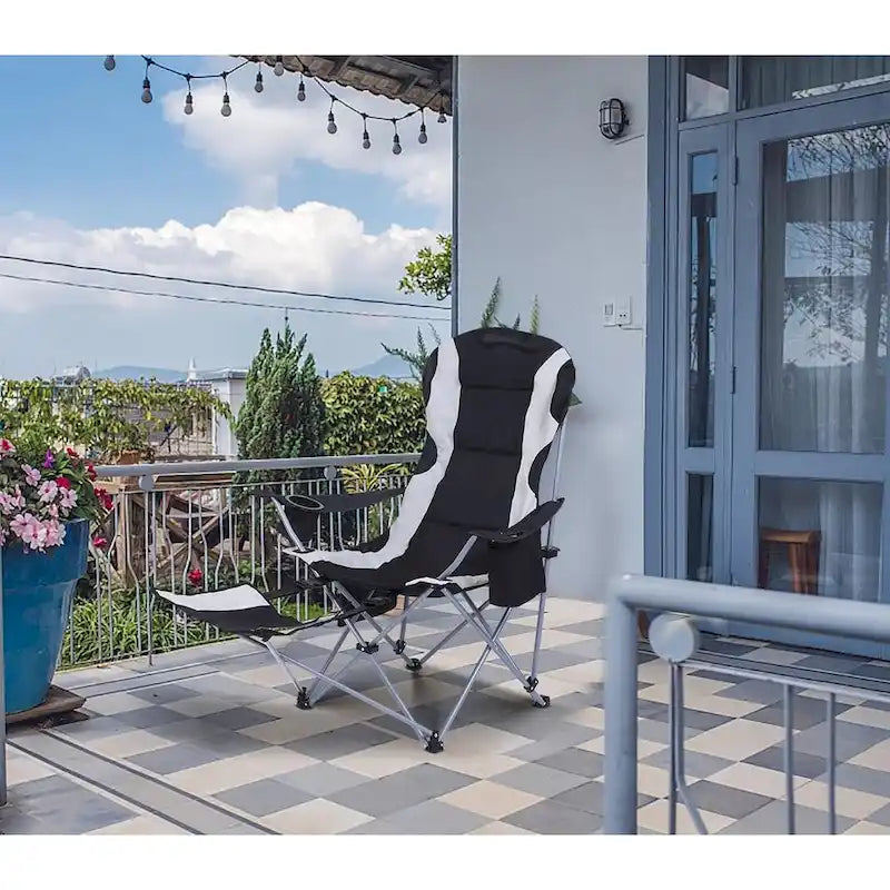 Sedia da campeggio, sedia da campeggio con poggiapiedi, sedia da campeggio pieghevole per adulti, borsa frigo e portabicchieri per campeggio, patio