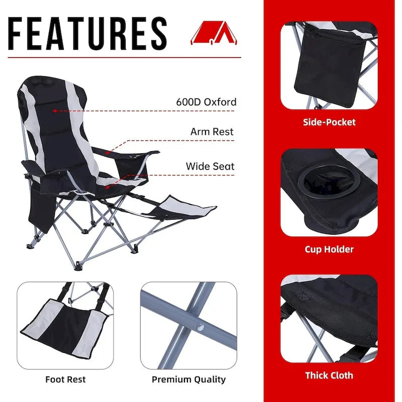 Sedia da campeggio, sedia da campeggio con poggiapiedi, sedia da campeggio pieghevole per adulti, borsa frigo e portabicchieri per campeggio, patio