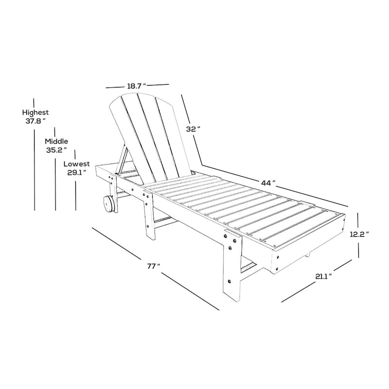 Polytrends Laguna HDPE Chaise longue de piscine inclinable, sans accoudoirs, avec roulettes, toutes saisons, pour extérieur