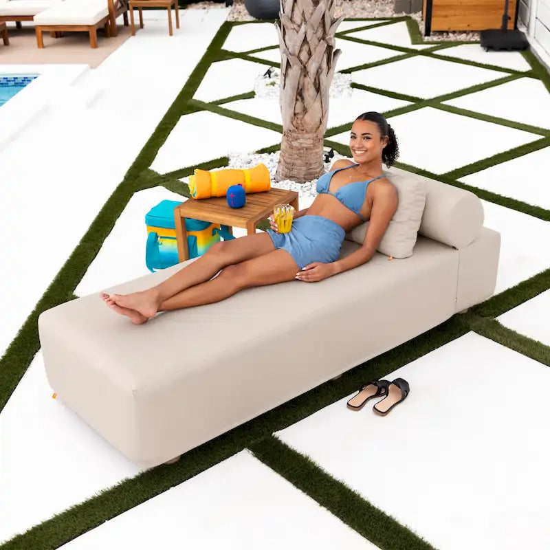 JaxxAlvyOutdoor Lettino Prendisole - Lussuoso Lettino con Piedini in Legno Sunbrella