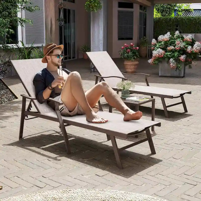 Pool Sunlounger Chaise Lounge Set with 2-piece Lounge Chairs and Side Table - See Picture