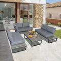 6 Person Outdoor L-Shape Metal Sectional Sofa Set with Cusions and Coffee Table