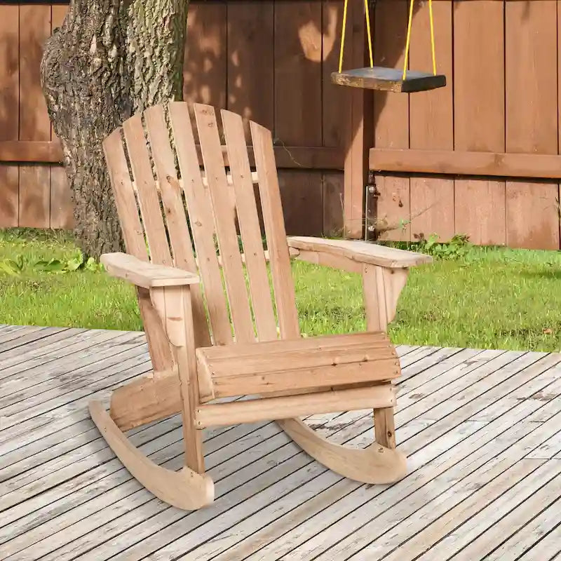 Outsunny Sedia a Dondolo Adirondack in Legno, Design a Doghe, Schienale a Ventaglio e Stile Rustico Classico, Teak