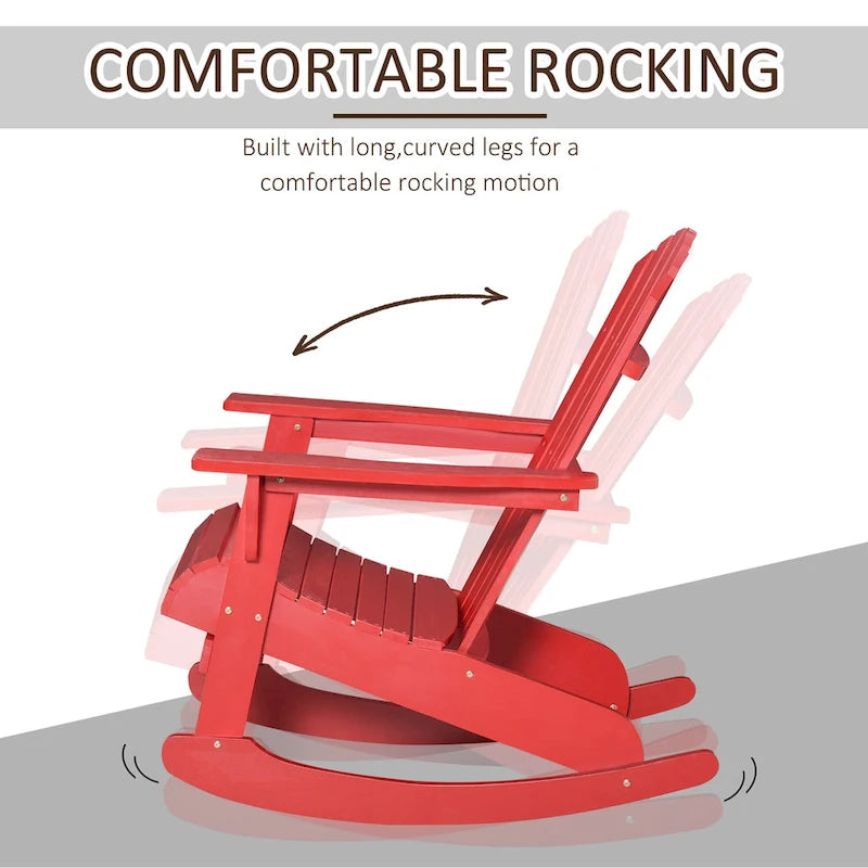 Outsunny Sedia a Dondolo Adirondack in Legno, Design a Doghe, Schienale a Ventaglio e Stile Rustico Classico, Teak