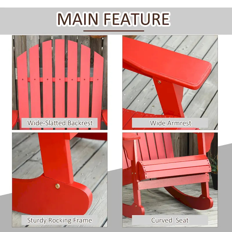 Outsunny Sedia a Dondolo Adirondack in Legno, Design a Doghe, Schienale a Ventaglio e Stile Rustico Classico, Teak