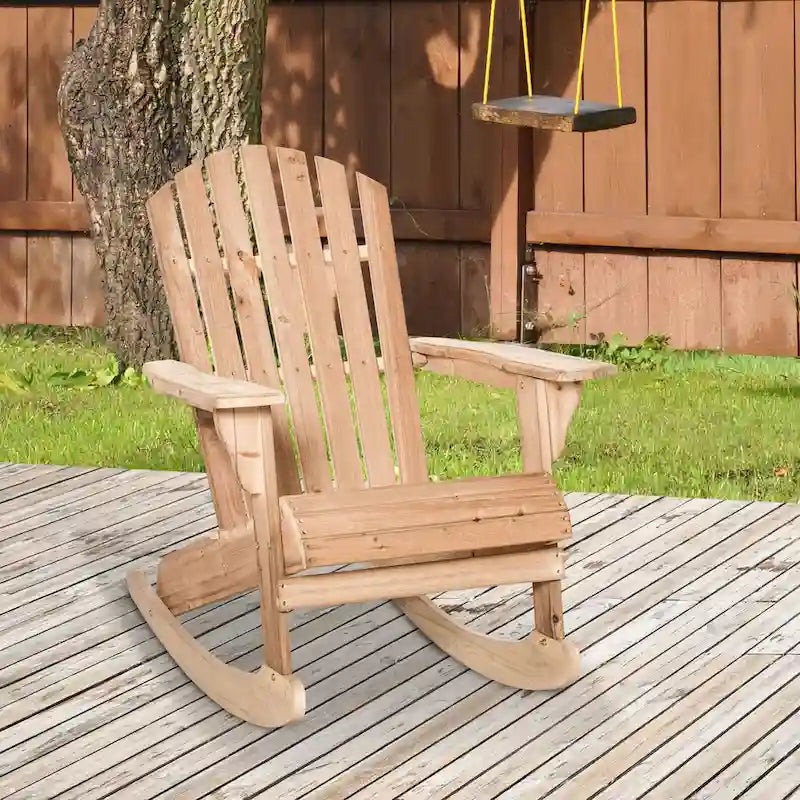 Outsunny Sedia a Dondolo Adirondack in Legno, Design a Doghe, Schienale a Ventaglio e Stile Rustico Classico, Teak