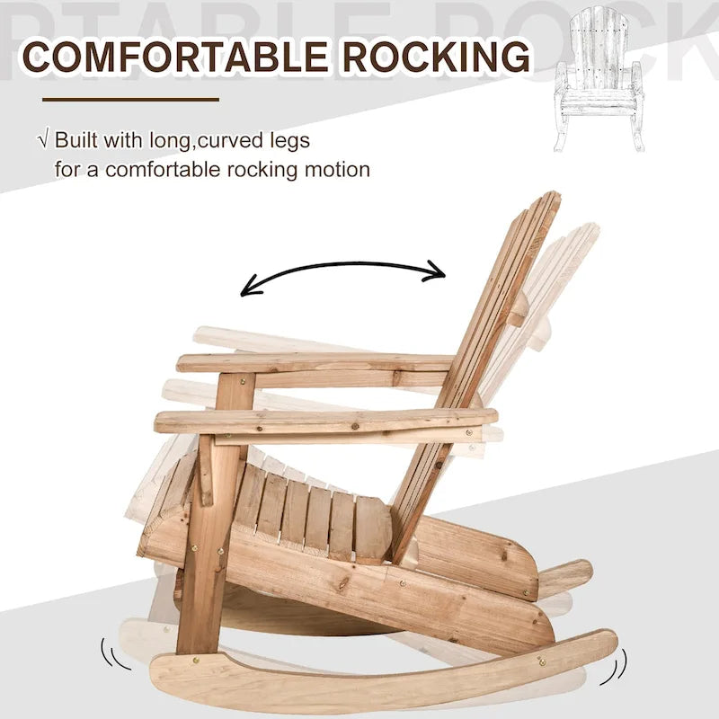 Outsunny Sedia a Dondolo Adirondack in Legno, Design a Doghe, Schienale a Ventaglio e Stile Rustico Classico, Teak