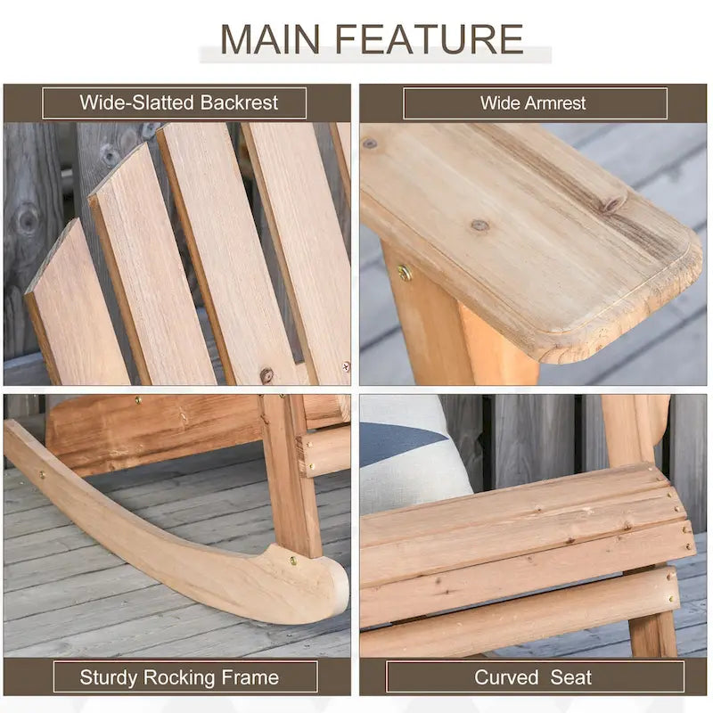 Outsunny Sedia a Dondolo Adirondack in Legno, Design a Doghe, Schienale a Ventaglio e Stile Rustico Classico, Teak