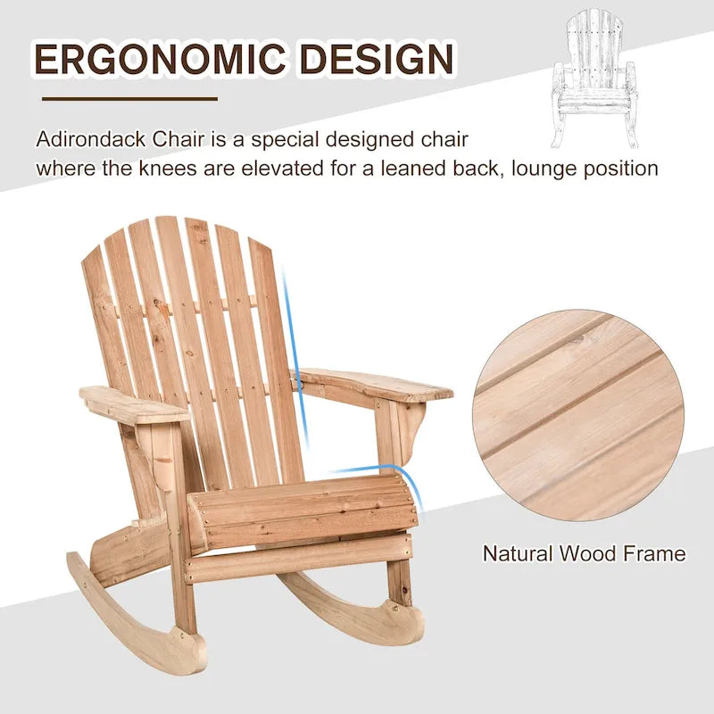 Outsunny Sedia a Dondolo Adirondack in Legno, Design a Doghe, Schienale a Ventaglio e Stile Rustico Classico, Teak