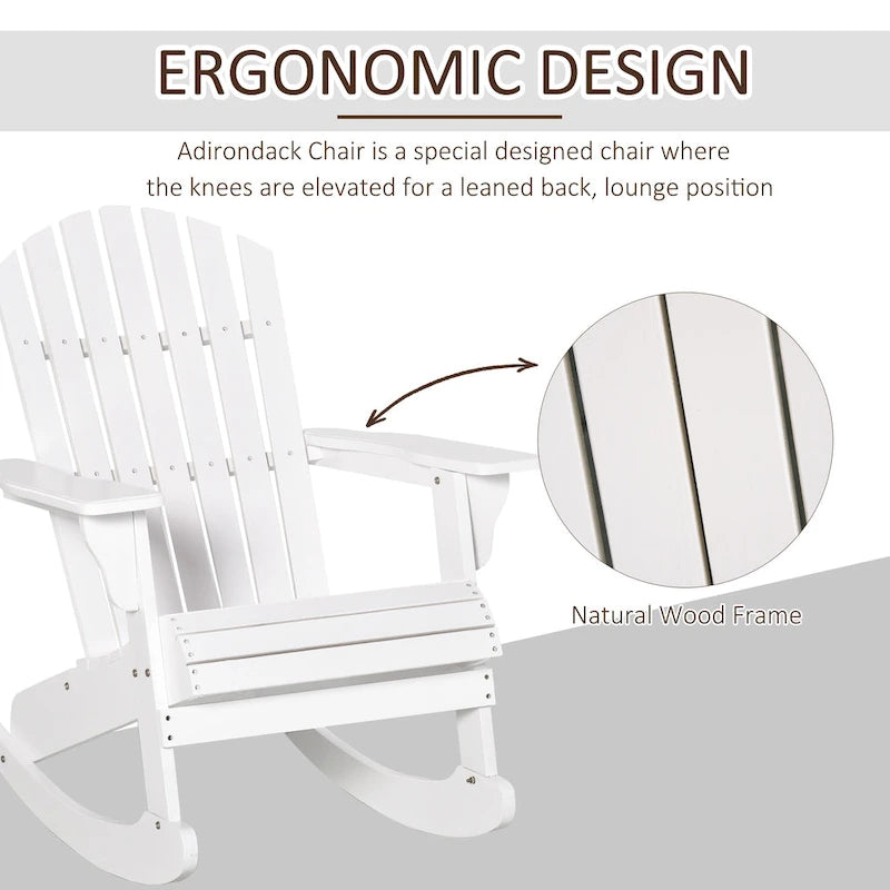 Outsunny Sedia a Dondolo Adirondack in Legno, Design a Doghe, Schienale a Ventaglio e Stile Rustico Classico, Teak