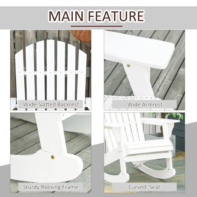 Outsunny Sedia a Dondolo Adirondack in Legno, Design a Doghe, Schienale a Ventaglio e Stile Rustico Classico, Teak