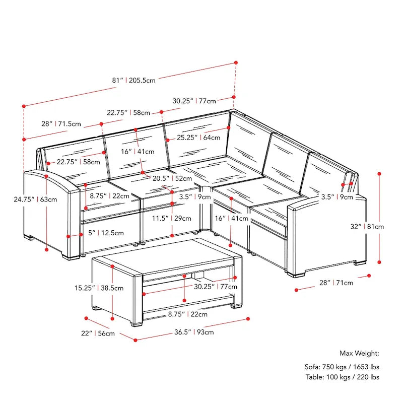 Set componibile da esterno in rattan Lake Front di CorLiving, 6 pz