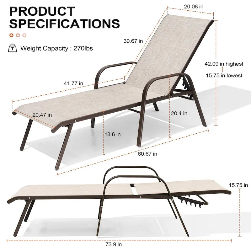 Chaises longues de patio réglables Crestlive Products (lot de 2)