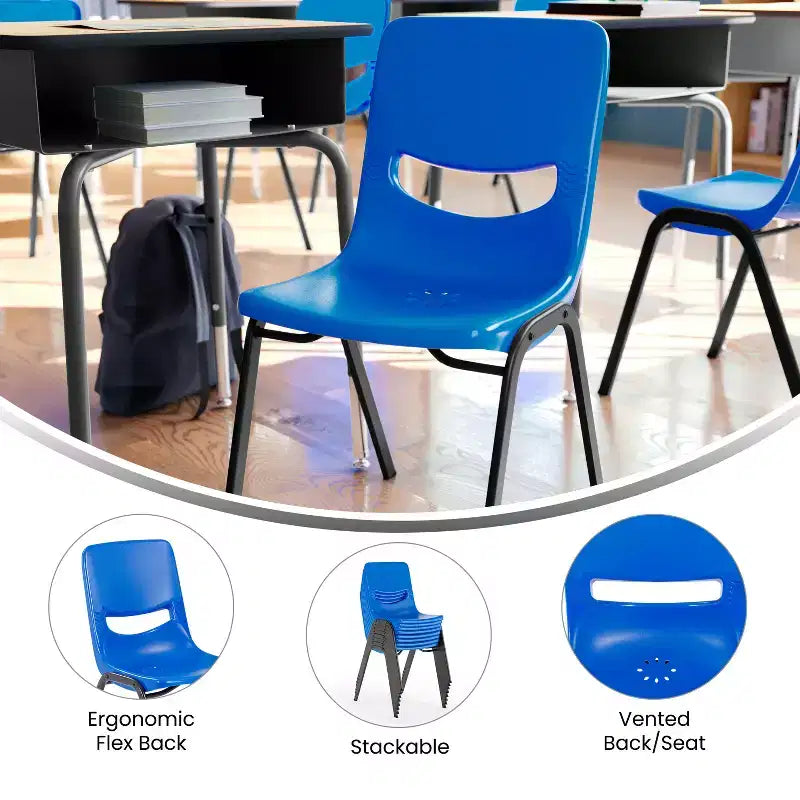 Sedia per aula Heavy-Duty Flex Comfort Stack con telaio verniciato a polvere, con schienale e sedile ergonomici