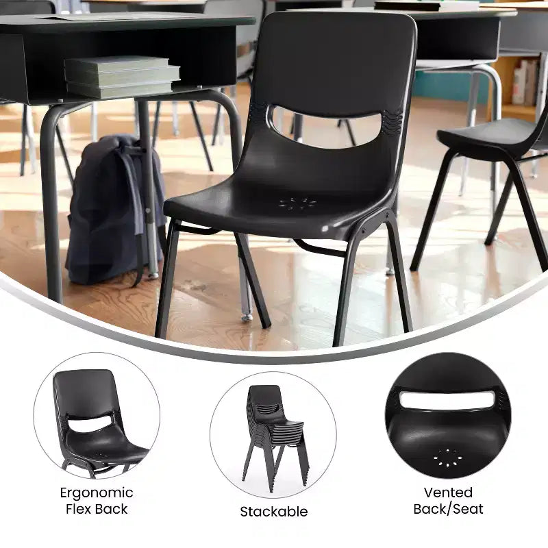 Sedia per aula Heavy-Duty Flex Comfort Stack con telaio verniciato a polvere, con schienale e sedile ergonomici