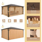 EROMMY Gazebo a tetto rigido, Pergola da esterno con doppio tetto, zanzariere e tende, Tenda da sole resistente per patio, cortile, feste in piscina