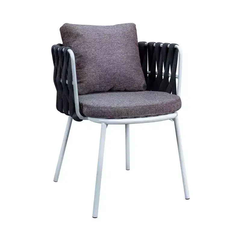 LeisureMod Spencer Outdoor Patio Dining Chair with Cushions - Modern Rope Weave Design and Metal Frame Armchair for Garden Poolside