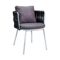 LeisureMod Spencer Outdoor Patio Dining Chair with Cushions - Modern Rope Weave Design and Metal Frame Armchair for Garden Poolside