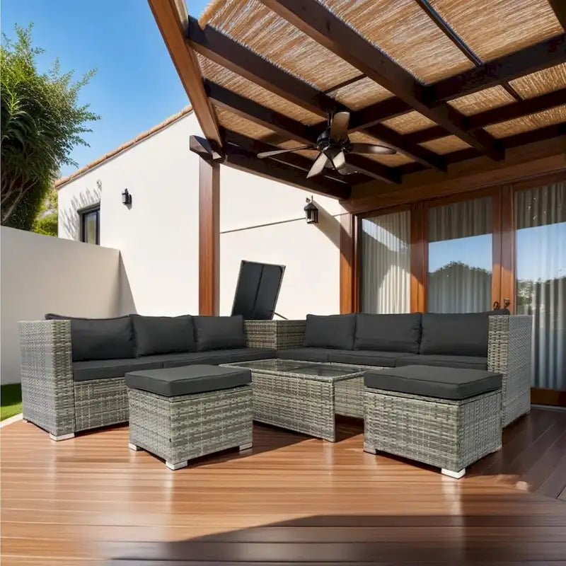 8 Piece Patio Sectional Wicker Rattan Outdoor Furniture Sofa Set with O Storage Box